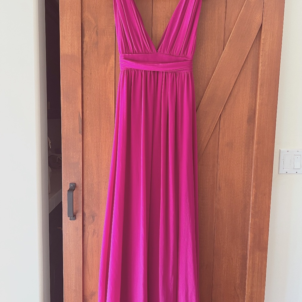 Lulu's fuchsia long dress with v-plunge